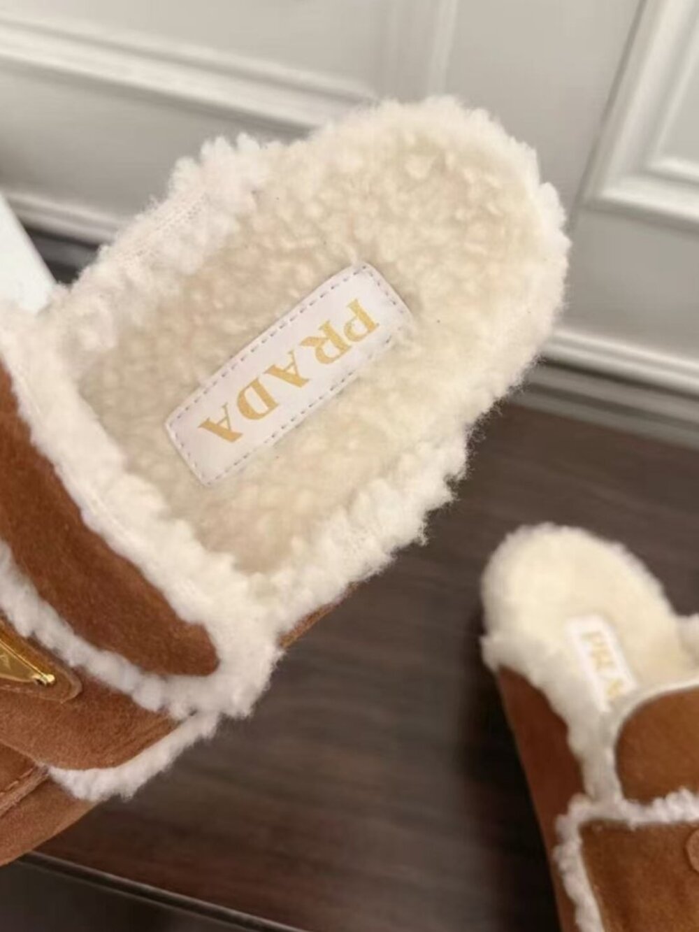 Prada Shearling Suede Lug Sole Mules - Picture 4 of 4